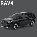 1:32 TOYOTA RAV4 Legering bilmodell Diecasts Metallleksaksfordon Bilmodellsimulering Ljud- och ljussamling Barnleksakspresent Black
