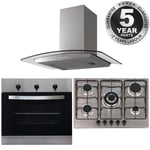 SIA 60cm Stainless Steel Single Electric Oven, 70cm Gas Hob & Curved Glass Hood