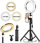 AJH LED Ring Light with Stand and Phone Holder, Camera Photo Video Lighting Kit 20cm Tabletop Makeup Lamp for YouTube Instagram Video, Photography