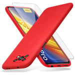 Richgle Compatible with Xiaomi Poco X3 Pro/Poco X3 NFC Case & Tempered Glass Screen Protector, Slim Soft TPU Silicone Case Cover Shell Compatible with POCO X3 Pro - Red RG80593