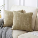 OMMATO Velvet Cushion Covers 55cm x 55cm Square Silver Gold Print Decorative Throw Pillowcases 22 x 22 inch for Sofa Bedroom Living Room Khaki Pack of 2