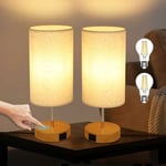 Set de 2 lampe de chevet Touche Dimmable Table Lamp - Vintage usb et TypeC Fonction de charge Lampe de table Lampe de bureau avec abat-jour en tissu