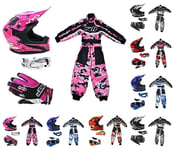 New 2018 Kids MX Race Deal - 3GO XK188 ROCKY KIDS OFF ROAD HELMET & Goggles With Wulf Stratos MTB Gloves + Wulf Kids kart Suit 1 Piece Junior Enduro BMX Sports Racing Suit (GREY : Junior (M) 7-8 Yrs,