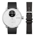 Withings - Scanwatch 38 mm White Set with 1 Black FKM 18 mm Wristband + 1 Black 18 mm Leather Wristband - Hybrid Connected Watch with ECG, Heart Rate, SPO2 and Sleep Tracking