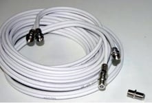 BUYME PRODUCTS® TWIN SATELLITE CABLE WHITE EXTENSION KIT FOR SKY HD, SKY PLUS & FREESAT PLUS HD, ALLOWS RELOCATION OF YOUR SAT BOX OR FREESAT TV, KIT INCLUDES SKY DOUBLE COAX, CABLE CLIPS, 4 x TWIN F-CONNECTORS, 2 x BARRELS PRE-FITTED. (30 METRES, WHITE)