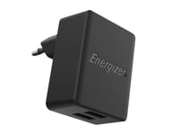Energizer - Chargeur Mural Double USB-A 12W/2.4A - sans Câble - Prise EU - 2 Ports USB - Design Compact - Noir