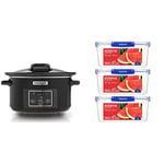 Crockpot Lift and Serve Digital Slow Cooker and 3 Sistema KLIP IT PLUS 3.35L Food Storage Containers