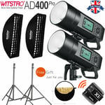 UK 2*Godox AD400Pro 400Ws TTL HSS Outdoor Flash+X1T Trigger+softbox 2m stand Kit