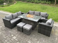 Rattan Garden Furniture Sofa Set Outdoor Patio Gas Fire Pit Dining Table Gas Heater Burner Small Stools