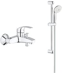 GROHE 33300002 | Eurosmart Single-Lever Bath/Shower Mixer Tap + GROHE 27794001 | Tempesta 100 Hand Shower Rail Set | 3 Sprays