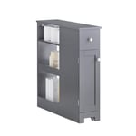 SoBuy Meuble de Rangement Salle de Bain Étroit sur roulettes Support Papier Toilette Armoire Toilettes WC Compact Chariot de Stockage Polyvalente 1 tiroir, 1 Porte et 3 étagères 65x20x70cm, BZR106-DG