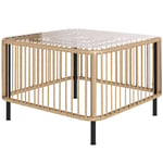 Trädgårdsbord i polyrattan, 65 x 65 x 43 cm, väderbeständigt sidobord, fyrkantigt uteplatsbord med glasskiva, soffbord, balkongb