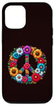 Coque pour iPhone 13 Signe de la paix coloré fleurs hippie rétro années 60 70 pour femme