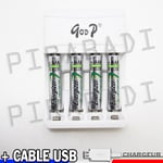 4 PILES ACCUS RECHARGEABLE AAA LR03 R03 1.2V 800mAh + CHARGEUR RAPIDE GP-01T Réf:25