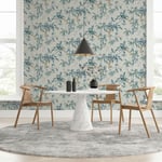 Oriental Floral Bamboo & Birds Wallpaper Leaves Grey / Blue 924500 Arthouse