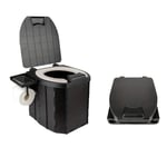 Bärbar toalett, hopfällbar design, luktfri förvaringsbox, Svart