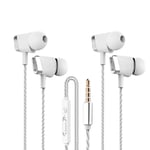 2 Pack Earphones, CBGGQ Noise Isolating In-Ear Headphones with Microphone & Volume Control, Earbuds with Pure Sound and Powerful Bass, Headphones for iOS and Android, Laptops, Gaming, MP3,etc.（White）