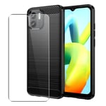 Carbon Case for Xiaomi Redmi A1 Phone Cover and Glass Screen Protector