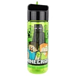 p:os 33171 - Gourde pour enfants, environ 540 ml, design transparent avec motif Minecraft et paille intégrée à rabat, en plastique, sans BPA et phtalates