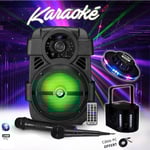 Enceinte Karaoké à LED - SONO DJ Karaoké sur Batterie 400W - USB/BT + Microphones, jeux de lumière, Noël, cadeaux, Anniversaire