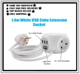 3 Way Power Cube Socket with 3 USB Ports & 1.4M Electric Extension Lead - Status