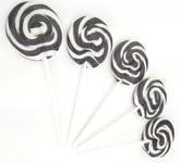 30 BLACK AND WHITE WHEELPOPS RETRO ROCK CANDY LOLLY SWEET ROCK WEDDING FAVOUR