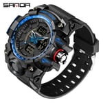 SANDA G Style Nya Herrklockor 50M Vattentät Sport Militär Quartz Watch För Man Digital Armbandsur Klocka Reloj Hombre Black blue 3132