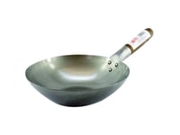 hancock london small wok 12" flat base bottom carbon steel wooden handle quality