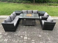 Rattan Gas Fire Pit Dining Table Sets Heater Lounge Chairs Side Tables 8 Seater