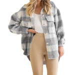 Vinter Ullkappa Casual Rutig Flanell Shacket Jacka Överdimensionerad Knapp Ned Långärmad Höst Skjorta Jacka Kappa Toppar Jacka Kvinnor GREY M