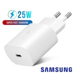 25W Chargeur Secteur Blanc Original Adaptateur Charge Rapide + Origine Câble Cordon USB-C vers Type-C Pour Samsung Galaxy A23 / A23 5g / A33 / A53 / A24 / A34 / A54