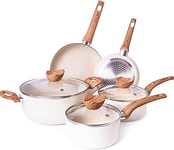Non Stick Pots and Pans Set - Induction Hob Cookware Set – 8pcs Cream by Nuovva