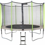 Kangui - Trampoline de jardin 426 cm + filet de sécurité + échelle JUMPI Taupe/Vert 430. Trampoline certifié par le CRITT sport & loisirs - Vert