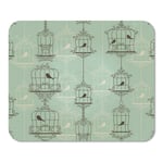 Mousepad Computer Notepad Office Green Retro Vintage Birds and Birdcages Pattern Cage Feather Home School Game Player Computer Worker Inch