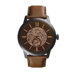 Fossil Men Townsman 48 mm Automatic Brown Leather Watch