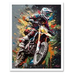 Dirt Bike Sport Splatter Paint Motocross Rider Art Print Framed Poster Wall Decor 12x16 inch