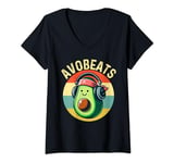 Womens Dj Avocado With Headphones For Men Boys Women Kids V-Neck T-Shirt