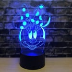 Tatapai 3D Minnie Mouse Night Light Illusion Lamp with Remote Control and Smart Touch 16 Color Changes Charge Via USB Cable Kids Gifts