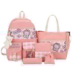 Kvinnor tjej ryggsäck axelväska skolväska Student Rutig koreansk Casual Canvas Middle School Stor kapacitet dator Pink