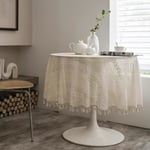 Rund vanlig beige spetsduk med fransar