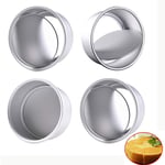 Round Cake Tin Set with Loose Base, 2 Pack 4-Inch Non-Stick Baking Tins Deep Aluminum Round Cake Pan with Removable Bottom for Wedding/Birthday/Christmas Cake Baking Silver