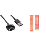 Fitbit Official Versa 3 / Sense Charging Cable,Black & Versa 3/Sense Sports Band Accessory, Melon/Rose, Small
