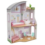 KidKraft Elise Wooden Dolls House with Furniture and Accessories Included, 2 Storey Play Set with Roof Terrace for 30 cm/12 inch Dolls, Kids' Toys, 10237