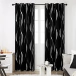 Set med 2 gardiner matsal kök sovrum öljett, 132x244cm, Halloween svart linjemönster dörrgardin silver termisk mörkläggnings inomhushotell