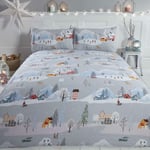 Winter Town Single Duvet Cover Set Christmas Bedding Snowy Landscape Grey