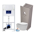 Villeroy & Boch Pack WC bâti-support + WC SAT sans bride + Abattant softclose + Plaque blanche + Set d'habillage