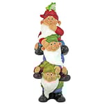 Design Toscano QM2360300 Gnome Statue Jardin - Tour de Trois Gnomes - Jardin extérieur Gnomes - Statues drôle Gnome Lawn
