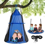 COSTWAY Kids Nest Swing with Detachable Play Tent, Height Adjustable Rope, Children Pod Hanging Chair Swing Play House for Indoor Outdoor (Blue)