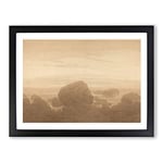 Moonrise On An Empty Shore By Caspar David Friedrich Classic Painting Framed Wall Art Print, Ready to Hang Picture for Living Room Bedroom Home Office Décor, Black A4 (34 x 25 cm)
