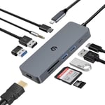 OOTDAY USB C Hub, USB C Hub LAN avec Sortie 4K HDMI, USB 3.0, Lecteur de Cartes TF, PD 100W, 10 in 1 USB C Multiport pour Surface, Dell, HP, Lenovo, XPS et Plus d'appareils de Type C